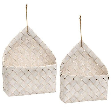 2 Set White Chipwood Hanging Baskets - The Fox Decor